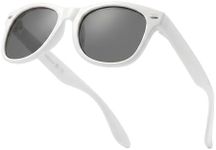 Komonee Kids Flexible Sunglasses Polarized White Silicone Drifter Classic Style Retro Sun Shades Eye Glasses UV400 Unisex For Boys and Girls Age 3-10