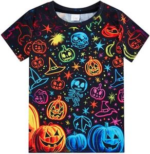 Funnycokid Boys Shirts Size 10-12 Halloween Kids T-Shirts Girls Clothes Tops Tees Graphic Short Sleeve Cool Pumpkin Print 9-12 Years Youth