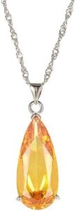RIZILIA ICONIC Long Pear Cut Birthstone Necklace for Women - November Simulated Yellow Citrine - 18K White Gold Plated Solitaire CZ Pendant, 18"+2" Chain - Gift Boxed for Her, Mother Birthday