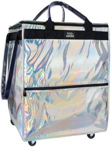TCOMAKE (Large, Phantom White) Reusable Grocery Bag on Wheels, Shopping Bags with Wheels and Handle, Folding Rolling Tote, Zipper Cover, Carries Up to 76 LBS, for Laundry, Picnic