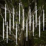 Vikdio Christmas Lights Outdoor, Meteor Shower Lights 16 Spiral Tubes 50cm 864 LEDs 5.25m Lit Length, Waterproof Snowfall Icicle Lights for Outdoor Xmas Decoration Party Tree Window (White)