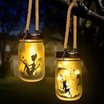 Ecoastal Solar Lights Outdoor Garden Ornaments,Fairy Mason Jar Lantern Decorative LED Light,Waterproof Patio Hanging Lamp Backyard Pathway Lighting,Christmas Birthday Gift for Her