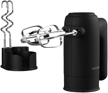 Salter EK5613BMBLK Kuro Hand Mixer – Electric Whisk with Dough Hook and Beater Attachments, 5 Speeds Settings with Turbo Function, Eject Function to Change Attachments, Easy-Store Compact Base, 300W