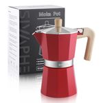 Sivaphe Stovetop Coffee Maker 300ml/6 Cups, Aluminium Moka Pot Italian Espresso Maker with Heat-Resistant Handle, Red