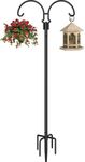 AnBaiMei Outdoor Double Shepherds Hook with 5 Prong Base, 76 Inch Adjustable Heavy Duty Two Sided Bird Feeder Pole Stand for Hanging Plant Baskets, Solar Light Lanterns, Hummingbird Feeder, 1 Pack