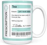 Mug Monster - Prescription for Tea Mug, Personalised Leaving Gift for Colleague - Ceramic Coffee Mug/Cup, Gift for Men or Women, Extra Large and Giant Mug Available, 15oz White Mug & Coaster