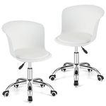 CASART Set of 2 Desk Chairs, Height Adjustable Mid-Back Task Chairs with PU Leather Upholstered Seat & Universal Wheels, Armless Swivel Chair Plastic Ergonomic Office Chair for Home Office (White)