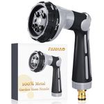 FANHAO Hose Pipe Spray Gun Heavy Duty,100% Metal Garden Hose Gun with 8 Spray Patterns,High Pressure Hose Nozzle Thumb Control On Off Valve for Lawn & Plant Watering, Car & Pet Washing-Silver