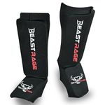 BEAST RAGE Shin Guards for Muay Thai, Kickboxing, MMA, Taekwondo, Boxing, Martial Arts, Elasticated Sock Padded Leg Instep Protection Pads, Shin Pads (L, BLACK RED)