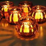 Amber Tealight Candle Holder Set of 6, Tea Lights Candle Holder for Wedding Table, Glass Candle Holders Bulk for Home Decor