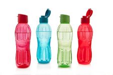 Signora Ware Fliptop 1000Ml Bpa Free Water Bottles Set Of 4, Food Grade, Freezer Safe, Ideal For Office Gym School College Travel Hiking Camping, Plastic Bottle (1 Litres, Set 4, Assorted)