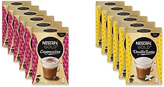 NESCAFÉ Gold Cappuccino Instant Coffee, Cappuccino Satchets, Cappuccino Flavoured Coffee - Pack of 6, 48 Sachets & Gold Vanilla Latte Instant Coffee, 6 Pack, 48 Sachets