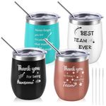 Set of 4 Thank You Gifts Employee 12 Oz Inspirational Wine Tumbler with Lid and Straw, Thank You for Being Awesome Stainless Steel Insulated Wine Tumbler for Women Coworker Teacher Employee Friends