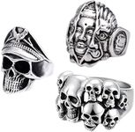 Reccisokz 3 Pieces Mens Ring, Adjustable Skull Ring, Men'S Vintage Stainless Steel Gothic Skulls Ring, Black Ring Men, Gothic Rings, Rings Men,mood ring(3shape)