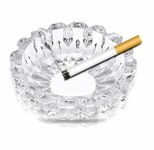 Cigar Ashtray Glass Crystal Cut Round Transparent Effect Smoking Ash Tray Ideal For Cigarettes Cigars Candy Indoor Outdoor Living Room Home Office Bar Pub Restaurant Tabletop Decoration Men Gift (1pc)