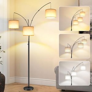 Tisuokae Floor Lamps for Living Room, 3 Lights Arc Floor Lamps with 3 Color Temperature, Tall Standing Lamp With Rotary Switch, Dimmable Tree Floor Lamp for Bedroom Office Corner, 3 LED Bulbs Included