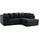 New Luxor Fabric Corner Sofa Black | Soft Jumbo Cord 3-4 Seater Corner Sofa (Black, Right Hand Facing)