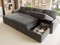 YITAHOME 105" Oversized Sleeper Sofa, 2 in 1 Convertible Sofa Bed with Pull Out Couch Bed and Dual Storage Chaise, U-Shape Sectional Sofa for Living Room, Teddy Fleece, Grey