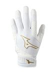 Mizuno Finch Youth Softball Padded Batting Glove, White-Gold, Medium