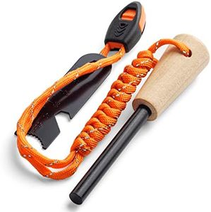 WallEgo Flint and Steel Kit, Magnesium Survival Wooden Handle Firesteel Fire Starter, Flint Striker Multi Tool Outdoor Emergency Survival Tool for Travelling Camping Hiking