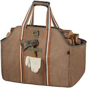 BONTHEE Firewood Carrier Bag Waxed Canvas Waterproof Extra Large Log Carrier Holder Freestanding Tote Bag for Firewood - Brown