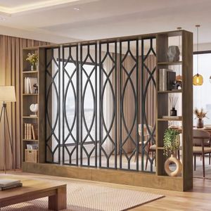 Room Divider with Shelves, Industrial 71" Freestanding Storage Room Divider (2, Brown)