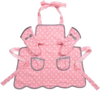 NEOVIVA Kids Apron and Kids Oven Mitts Set for Play Kitchen, Cute Polka Dots Toddler Kitchen Linen Set