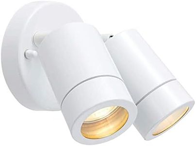 National Lighting IP44 Rated Outdoor Twin Spotlights, Gloss White Steel Adjustable Tilt Outside Lights, Mains Powered Security Spot Lights, 2X 7W 240V LED GU10 (Not Included)
