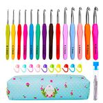 Knitiss 14 Pcs Crochet Hooks Set,Ergonomic Crochet Hooks with Case for Arthritic Hands,Size 2mm to 10mm