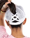 Funky Junque Criss Cross Hat Womens Baseball Cap Distressed Ponytail Messy Bun Trucker Ponycap, White (Distressed), One Size