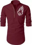 DEELMO Men's Full Sleeve Short Kurta Shirt with a Trendy Mandarin Collar Crafted from a Premium Cotton Blend Maroon