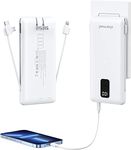 Portable Charger with Built in Cable, Charmast Power Bank 10000mah, 5 Output Slim Built-in AC Wall Plug Battery Pack,Powerbank Compatible with iPhone/Samsung-White