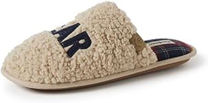 Dearfoams Men's Papa Bear Buffalo Plaid Clog Slipper, Cream, Medium