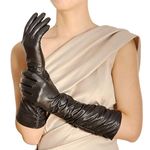 Womens Winter Long Evening Dress Texting Touchscreen Leather Gloves Sleeves Fleece Lined Ruched Elbow Length Costume, Black ( Touchscreen Function ), 8