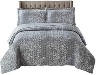 Royal Tradition 7PC Bedspread Set -California King Size- Odette Grey Printed Quilted Wrinkle-Free Microfiber Includes: 3PC Coverlet Set and 4PC Sheets Set