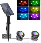 NATPOW Solar Pond Light, Underwater Pond Lights RGB Colour Changing, IP68 Waterproof Submersible LED Lights for Fish, Landscape Spotlight for Garden, Patio, Tree(2-in-1)