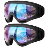 COOLOO Ski Goggles, 2 Pack Snow Goggles Snowboard for Men Women Kids - UV Protection Anti-Scratch Dustproof