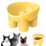 Qpets Elevated Cat Bowl,Cat Feeding Bowl Shallow Food Bowl For Cats Round Tilted Cat Food Bowls,Healthy Cat Bowl For Persian Cat Tipping Over Plastic Cat Feeding Bowl (Yellow,13.9 Cm X 13.8 Cm X 9 Cm)