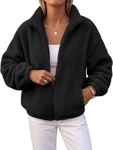 Trendy Queen Womens Full Zip Sherpa Fleece Jacket Stand Collar Cozy Coat