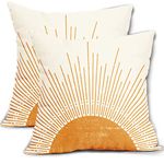 Sunshine Pillow Covers 18x18 Set of 2 Cute Orange Sun Bohemian Style Decor Outdoor Throw Pillows Boho Sunset Decorative Pillowcase Linen Square Cushion Case for Home Couch Sofa Bed