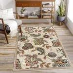 Morebes Floral 3x5 Beige Area Rug,Machine Washable Throw Rug Non Slip,Soft Paisley Dorm Rug Entryway Bathroom Mat,Indoor Accent Floor Chair Carpet for Nursery Entrance Coffee Table RV