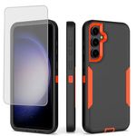 KOARWVC Phone Case for Galaxy S24 Case,Samsung S24 Case with HD Screen Protectors, Magnetic Car Mount Heavy Duty Military Grade Shockproof Protective Cover for Samsung Galaxy S24 Black/Orange