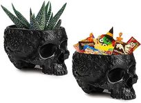 GUTE Skull Candy Dish Trick or Treat Bowl & Plant Planter Pot 6" Deep Polyresin Skulls Pot for Succulents, Indoor Plants & Flowers - Bowl & Serving Bowl, Modern, Skeleton Home Decor, Décor Black