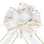 sourcing map 10pcs 6 Inch Large Big Pull Bow with Gold Edge, Organza Car Gift Wrapping Bows Ribbon for Wedding Car Baskets Presents Christmas Bow, White