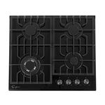 Empava 24 in Gas Stove Cooktop with 4 Sealed Burners NG LPG Convertible in Black Tempered Glass