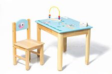 Modern Kraftz 'Baby Owl and The Snail' Themed Kids Study Table Chair Set for 2-7 yrs - Light Blue