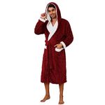 VULCANODON Mens Robe with Hood,Full Length Plush Robe for Men Thick Fleece Bathrobe(BURGUNDY, L/XL)