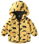 Toddler Boys Softshell Insulated Jacket Hooded Track Windbreaker Kids Fleece Lined Waterproof Zip Up Outwear Coat Outdoor Casual Fashion Dinosaur Printed Hoodies Yellow Zoo 3-4T