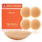 Nippetals Nipple Covers for Women | Ultra-Thin Adhesive Silicone Nipple Pasties | Reusable Invisible Breast Covers with Strong Hold | Sweatproof & Waterproof | 2 Pairs + Travel Case (Medium) Nude