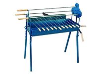 Cyprus BBQ Rotisserie Charcoal Barbecue Set - Traditional Authentic BBQ Cypriot Greek Foukou Outdoor Garden Steel Barbeque with a BBQ Basting Brush - Large Blue